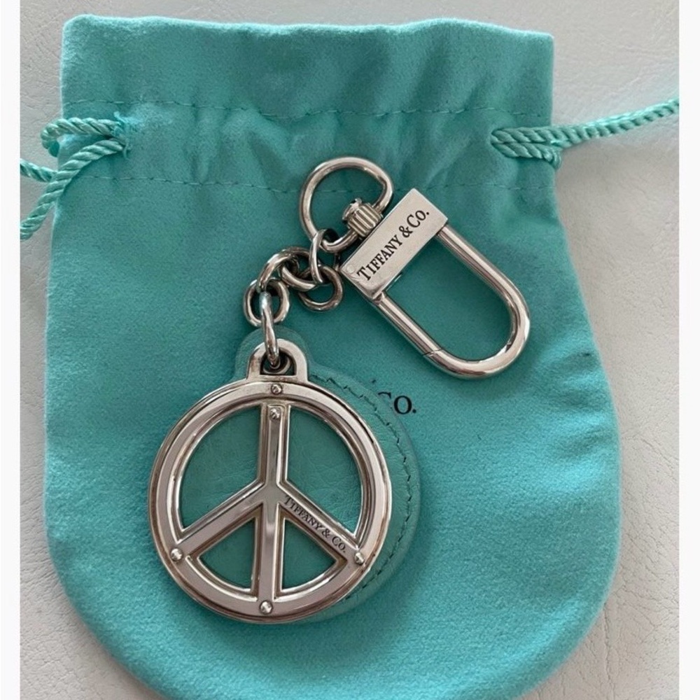 Tiffany & Co. Silver Peace Keychain with Teal Accent